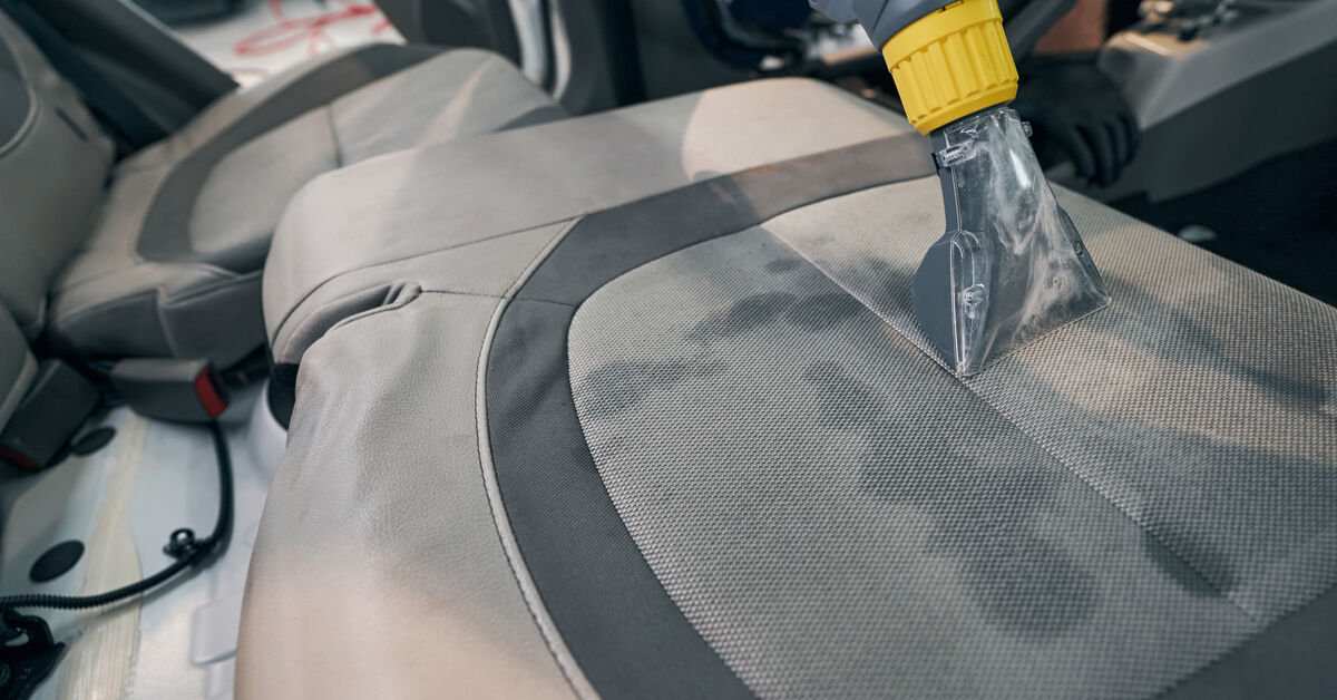 Stained fabric seat from spilled drink