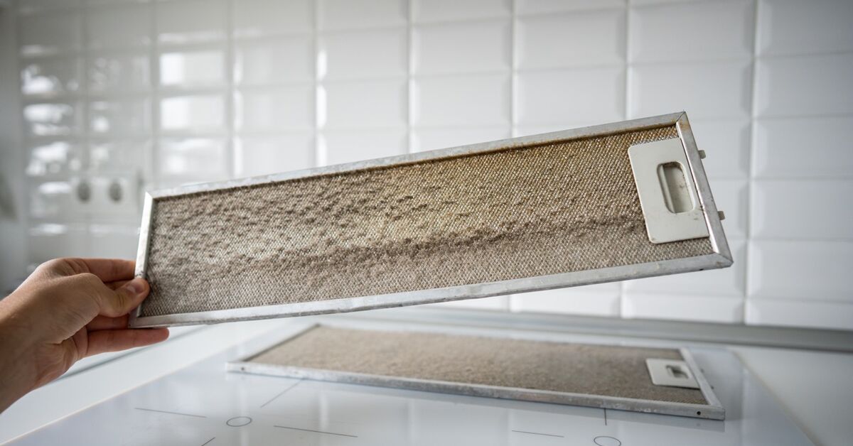 Range hood filter taken out for inspection.