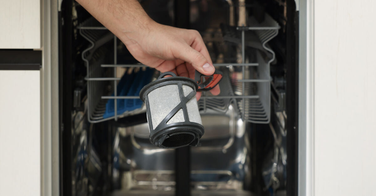 Range hood filter placed in dishwasher.