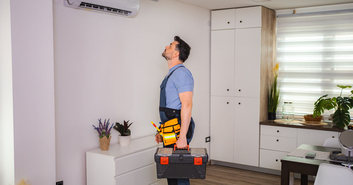 Ladder set up for safe AC access