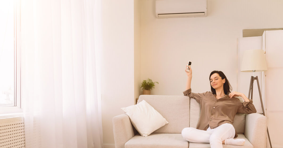 Person checking odor from air conditioner
