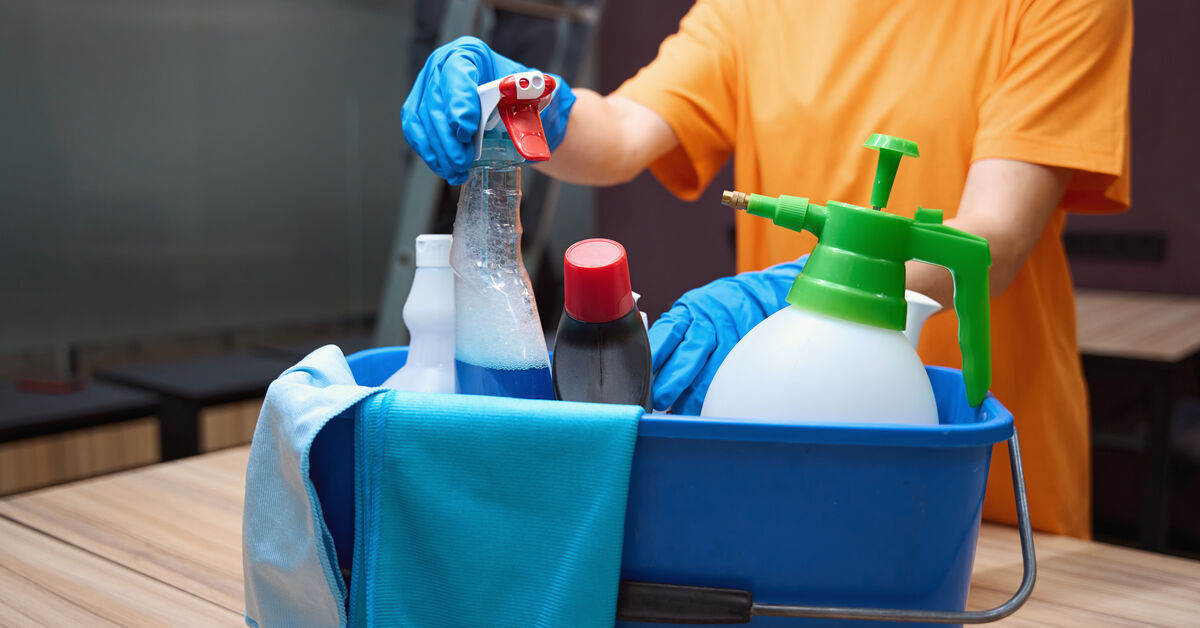 Cleaning supplies prepared for professional sanitizing